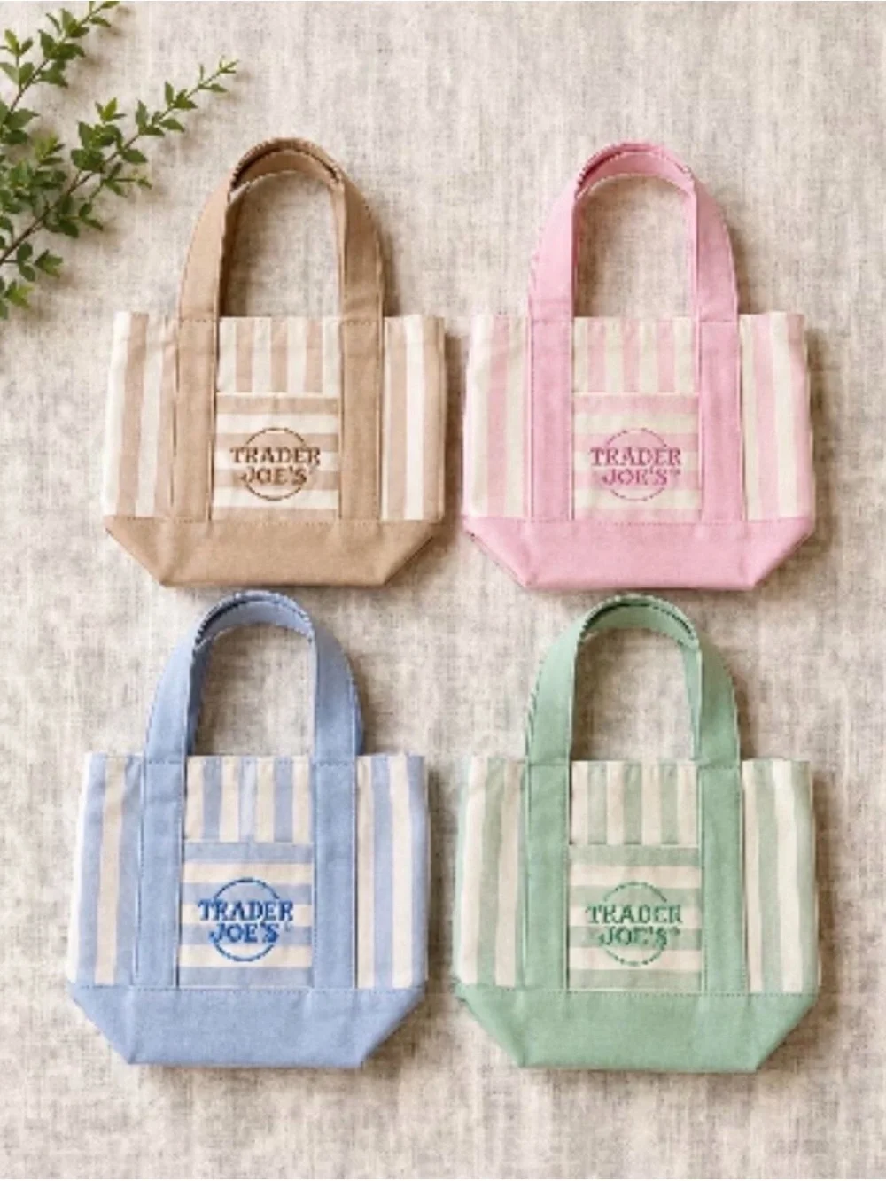 NWT Trader Joe’s Viral Striped Mini Canvas Tote Bag Beige Limited Edition